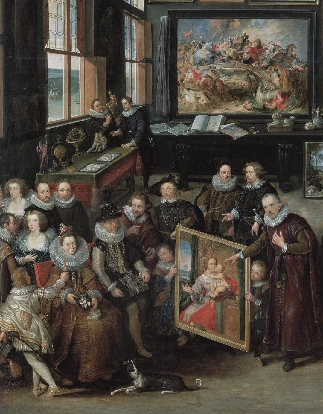 II - La Galleria di Cornelis van der Geest, Rubenshuis, Anversa, dettaglio con ritratti e Battaglia delle amazzoni di Rubens